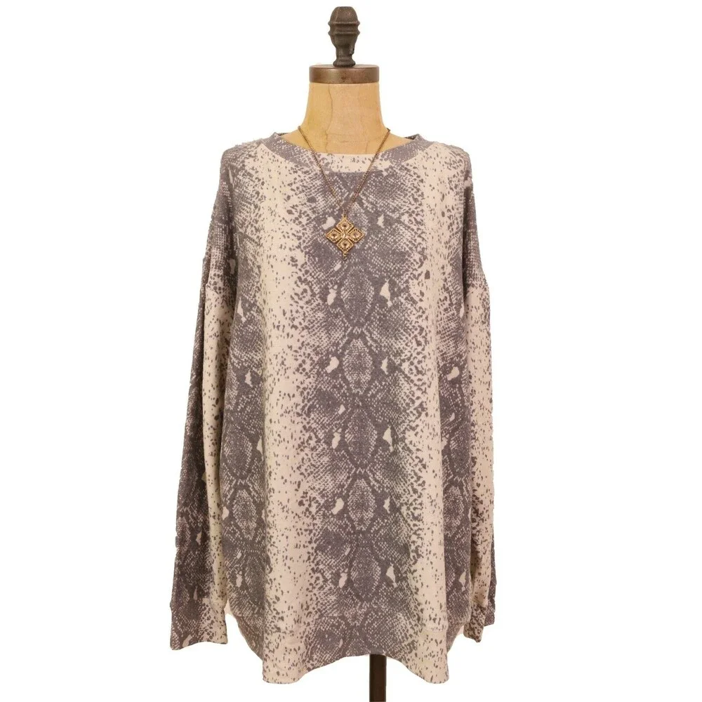 Wildfox Force Of Nature Python Sweatshirt S Top Tunic Snake Print Gray NWT B74